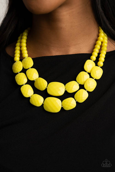 RESORT READY - YELLOW BEAD LAYERED NECKLACE - PAPARAZZI