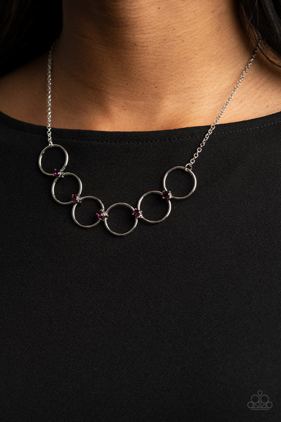 REGAL SOCIETY - PURPLE RHINESTONE SILVER CIRCLE NECKLACE - PAPARAZZI