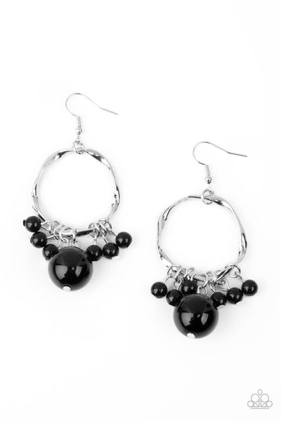 DELECTABLY DIVA - BLACK BEAD SILVER CIRCLE EARRINGS - PAPARAZZI