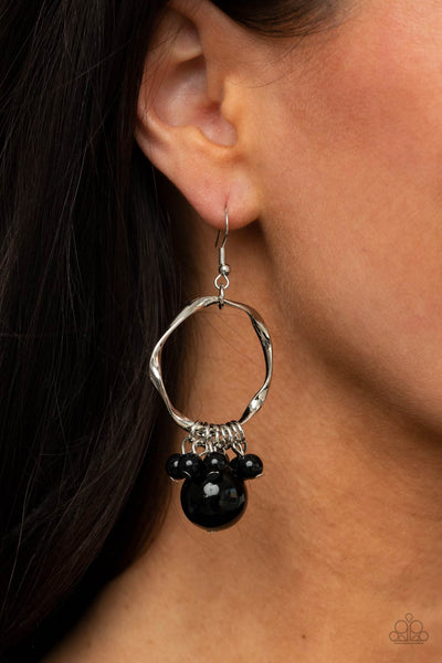 DELECTABLY DIVA - BLACK BEAD SILVER CIRCLE EARRINGS - PAPARAZZI