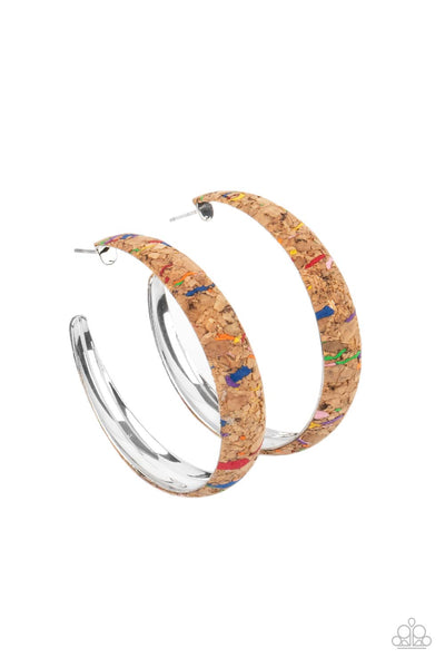 A CORK IN THE ROAD - MULTI COLOR CORK HOOP EARRINGS - PAPARAZZI