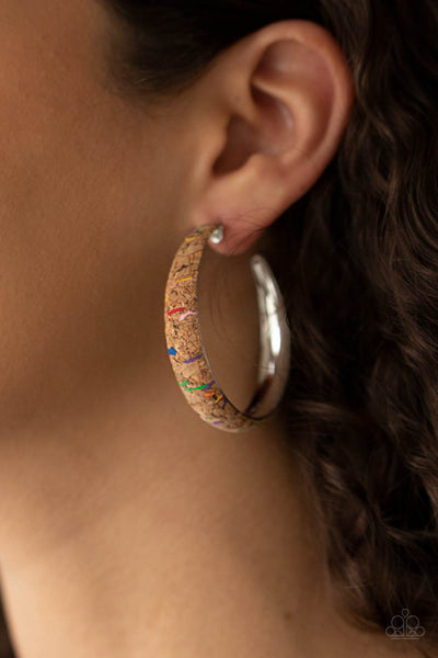 A CORK IN THE ROAD - MULTI COLOR CORK HOOP EARRINGS - PAPARAZZI