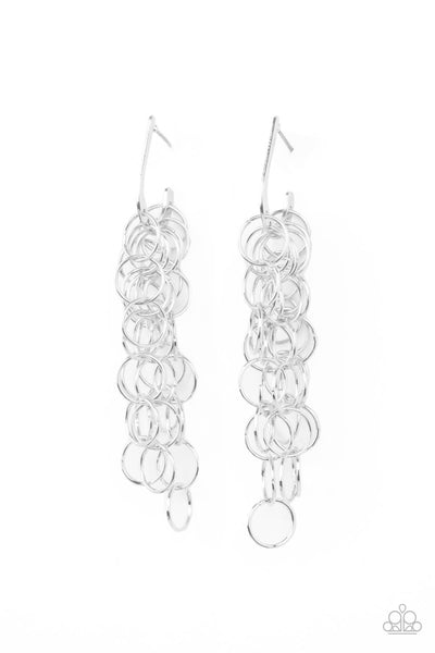 LONG LIVE THE REBELS - SILVER CIRCLE DANGLE HOOP EARRINGS - PAPARAZZI