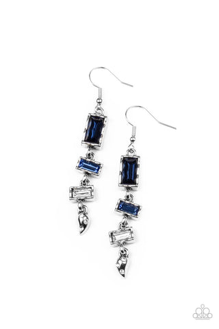 MODERN DAY ARTIFACT - BLUE RHINESTONE SILVER EARRINGS - PAPARAZZI