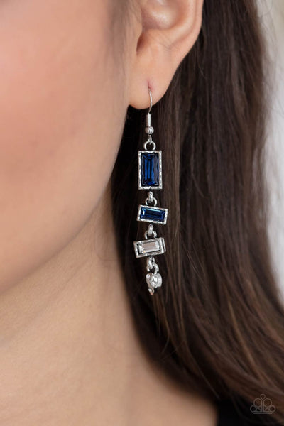 MODERN DAY ARTIFACT - BLUE RHINESTONE SILVER EARRINGS - PAPARAZZI