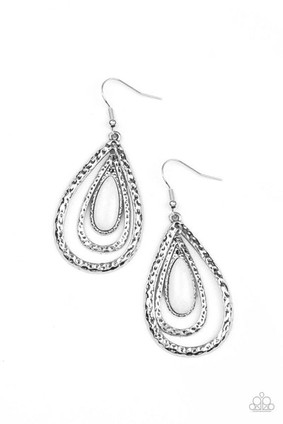 TEARDROP TORRENT - WHITE TEARDROP STONE SILVER TEARDROP EARRINGS - PAPARAZZI