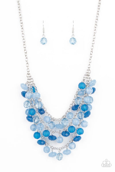 FAIRYTALE TIMELESSNESS - BLUE CLEAR AND OPAQUE BEAD LAYERED NECKLACE - PAPARAZZI