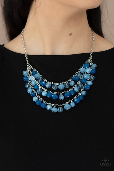 FAIRYTALE TIMELESSNESS - BLUE CLEAR AND OPAQUE BEAD LAYERED NECKLACE - PAPARAZZI