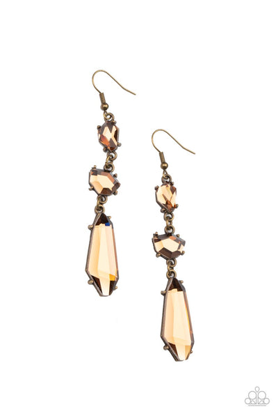 SOPHISTICATED SMOLDER - BRASS TOPAZ GEM EARRINGS - PAPARAZZI