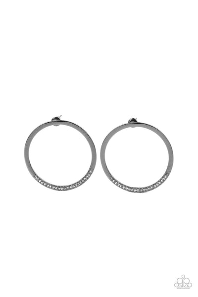 SPOT ON OPULENCE - BLACK GUNMETAL RHINESTONE CIRCLE POST EARRINGS - PAPARAZZI