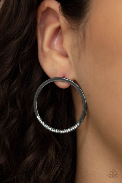 SPOT ON OPULENCE - BLACK GUNMETAL RHINESTONE CIRCLE POST EARRINGS - PAPARAZZI