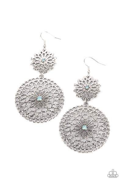 GARDEN MANTRA - BLUE OPAL RHINESTONE SILVER CIRCLE EARRINGS - PAPARAZZI