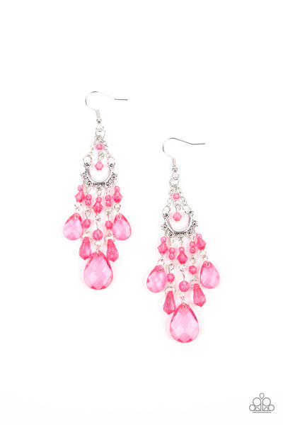 PAID VACATION - PINK BEAD SILVER EARRINGS