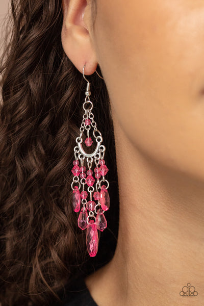 PAID VACATION - PINK BEAD SILVER EARRINGS