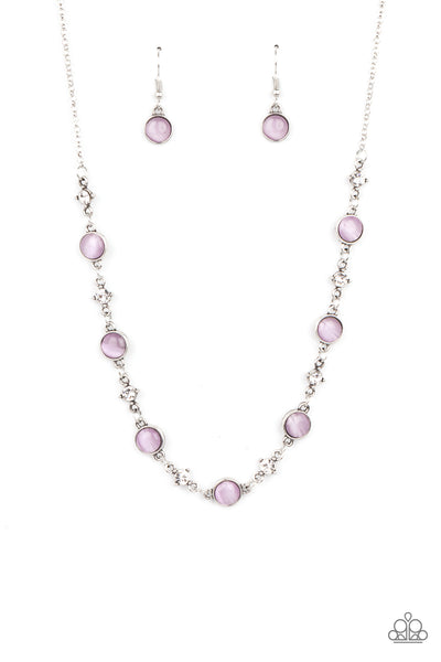 INNER ILLUMINATION - PURPLE CAT'S EYE STONE SILVER NECKLACE - PAPARAZZI