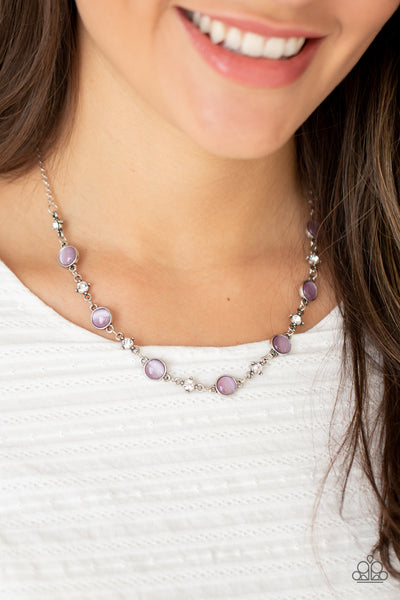 INNER ILLUMINATION - PURPLE CAT'S EYE STONE SILVER NECKLACE - PAPARAZZI