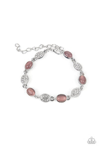 STOP AND GLOW - PURPLE CAT'S EYE WHITE RHINESTONE SILVER BRACELET - PAPARAZZI
