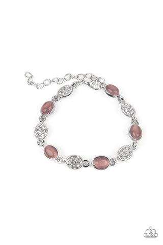 STOP AND GLOW - PURPLE CAT'S EYE WHITE RHINESTONE SILVER BRACELET - PAPARAZZI