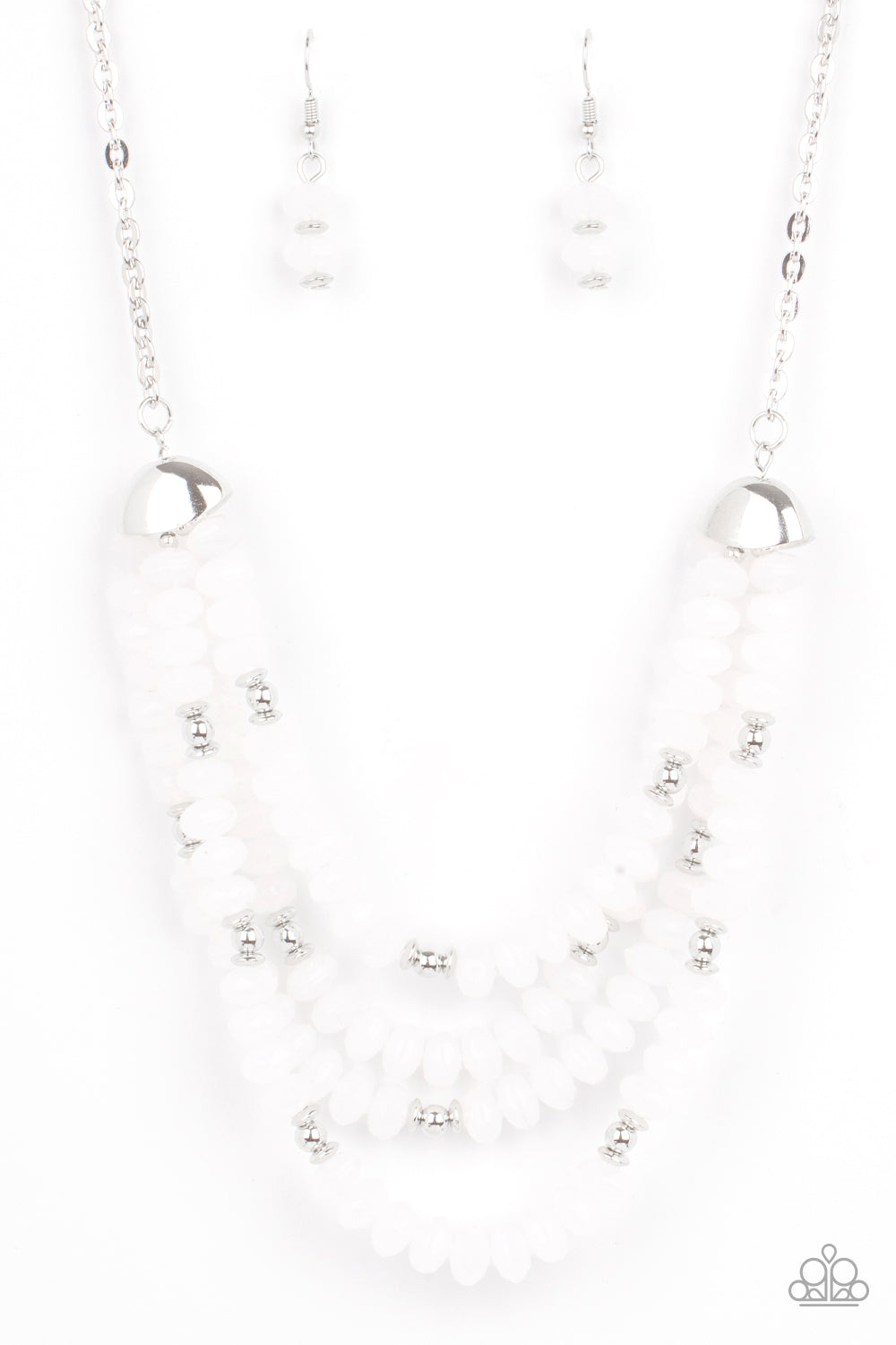 BEST POSH-IBLE TASTE - WHITE BEAD SILVER LAYERED NECKLACE - PAPARAZZI