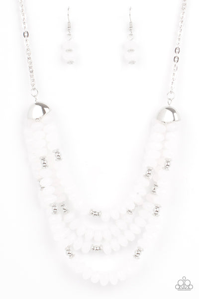 BEST POSH-IBLE TASTE - WHITE BEAD SILVER LAYERED NECKLACE - PAPARAZZI