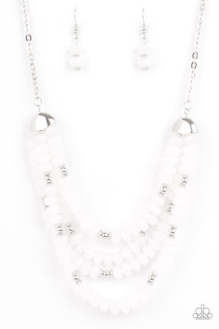 BEST POSH-IBLE TASTE - WHITE BEAD SILVER LAYERED NECKLACE - PAPARAZZI
