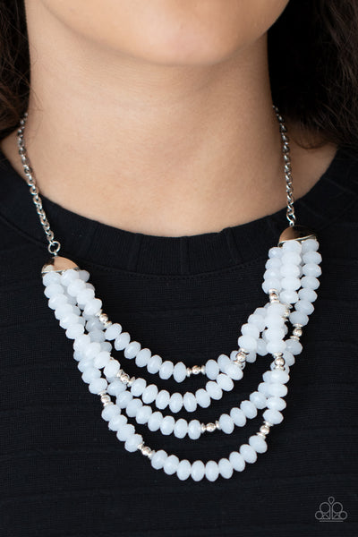 BEST POSH-IBLE TASTE - WHITE BEAD SILVER LAYERED NECKLACE - PAPARAZZI