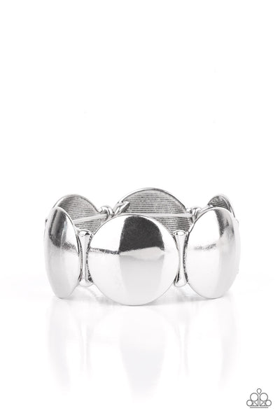 GOING, GOING, GONG! - SILVER DISC STRETCHY BRACELERT SET - PAPARAZZI