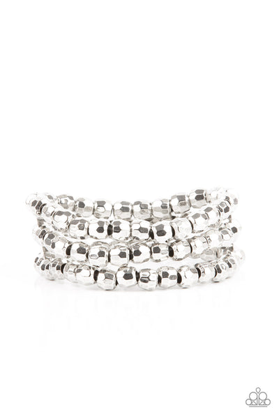 MAGNETICALLY MAVEN - SILVER BEAD STRETCHY BRACELET - PAPARAZZI