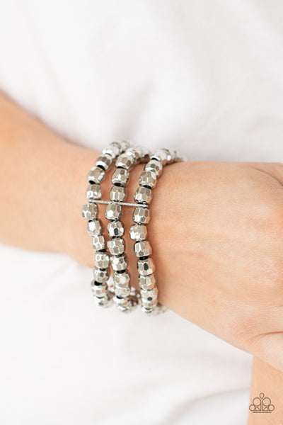 MAGNETICALLY MAVEN - SILVER BEAD STRETCHY BRACELET - PAPARAZZI