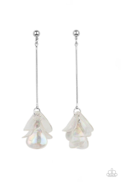 KEEP THEM IN SUSPENSE - MULTI IRIDESCENT ACRYLIC PETAL SILVER POST EARRINGS - PAPARAZZI