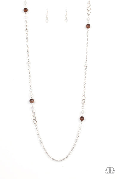 TEASINGLY TRENDY - BROWN BEAD CAT'S EYE STONE SILVER NECKLACE - PAPARAZZI