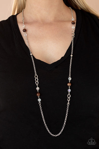 TEASINGLY TRENDY - BROWN BEAD CAT'S EYE STONE SILVER NECKLACE - PAPARAZZI
