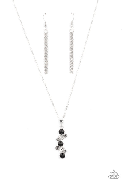 CLASSICALLY CLUSTERED - BLACK HEMATITE WHITE RHINESTONE SILVER NECKLACE - PAPARAZZI