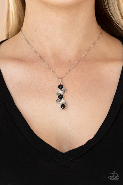 CLASSICALLY CLUSTERED - BLACK HEMATITE WHITE RHINESTONE SILVER NECKLACE - PAPARAZZI