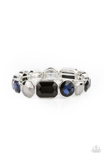 EXTRA EXPOSURE - MULTI BLUE BLACK HEMATITE GEM STRETCHY BRACELET - PAPARAZZ