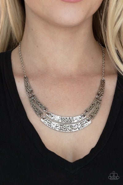 STICK TO THE ARTIFACTS -  SILVER TEXTURED PLATE NECKLACE - PAPARAZZI