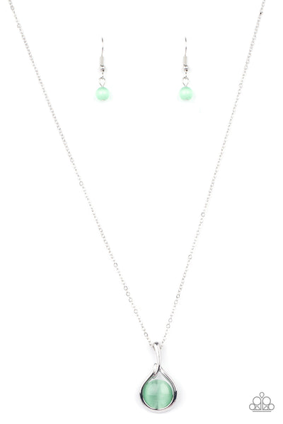 FAIRY LIGHTS - GREEN CAT'S EYE STONE SILVER PENDANT NECKLACE