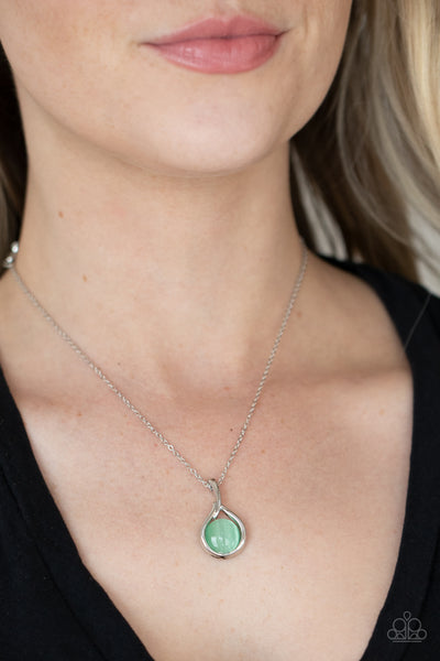 FAIRY LIGHTS - GREEN CAT'S EYE STONE SILVER PENDANT NECKLACE