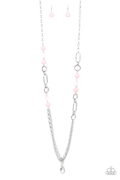 POP-ULAR OPINION - PINK BEAD SILVER LANYARD NECKLACE - PAPARAZZI