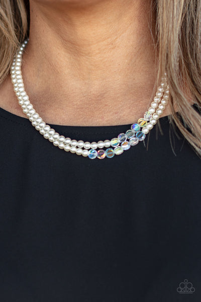 POSHLY PETITE - WHITE PEARL IRIDESCENT BEAD LAYERED NECKLACE - PAPARAZZI