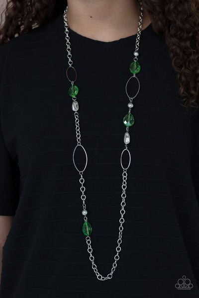 SHEER AS FATE - GREEN BEAD SILVER NECKLACE - PAPARAZZI