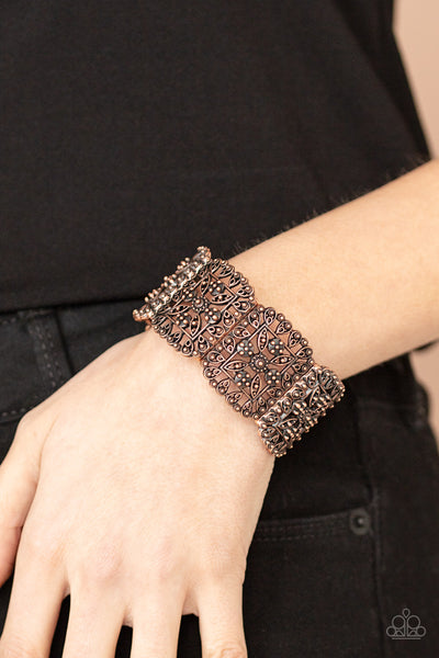 ENCHANTED VINEYARDS - COPPER FILIGREE STRETCHY BRACELET - PAPARAZZI