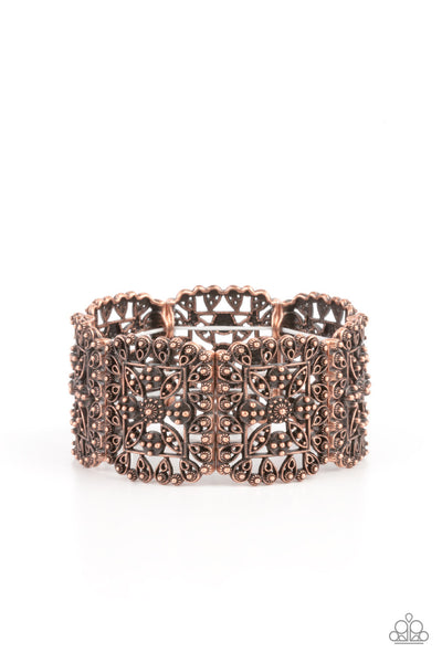 ENCHANTED VINEYARDS - COPPER FILIGREE STRETCHY BRACELET - PAPARAZZI
