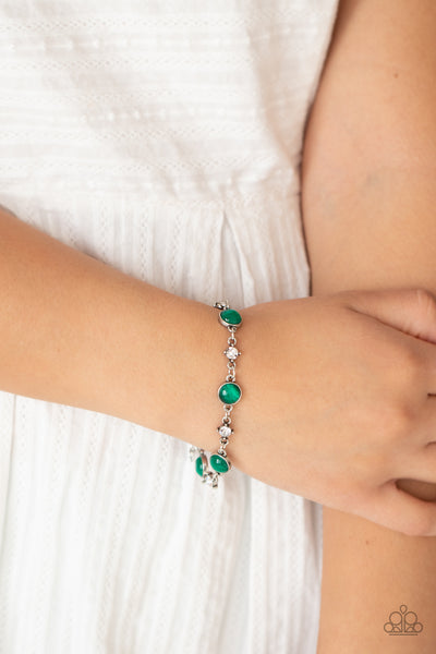USE YOUR ILLUMINATION - GREEN CAT'S EYE SILVER BRACELET - PAPARAZZI ILLUMINATION - Green
