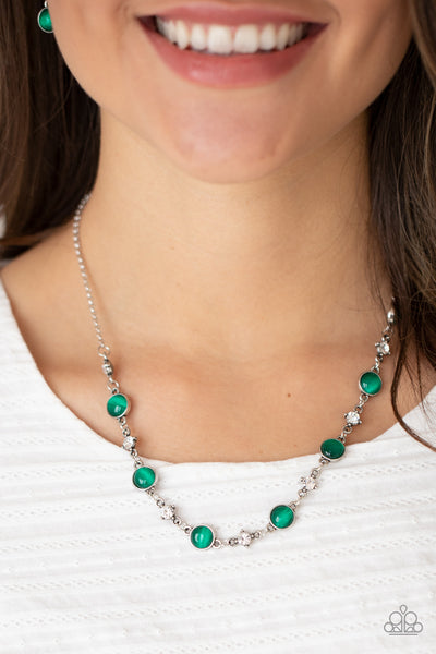 INNER ILLUMINATION - GREEN MINT CAT'S EYE SILVER NECKLACE - PAPARAZZI