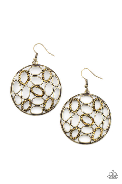 WATCH OVAL ME - BRASS AND AURUM RHINESTONE CIRCLE EARRINGS - PAPARAZZI