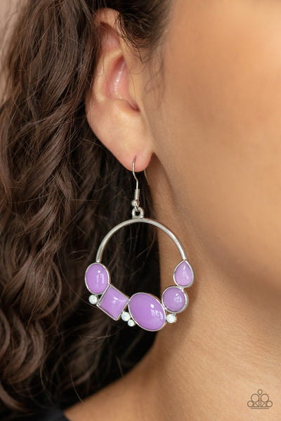 BEAUTIFULLY BUBBLICIOUS - PURPLE BEAD OPALESCENT RHINESTONE SILVER CIRCLE EARRINGS - PAPARAZZI