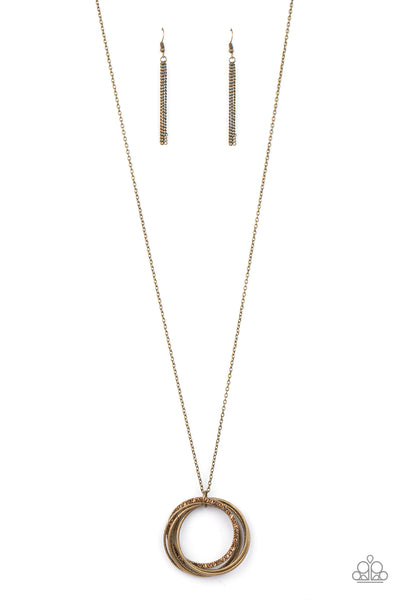 HARMONIC HALOS - BRASS CIRCLE AURUM RHINESTONE PENDANT NECKLACE - PAPARAZZI