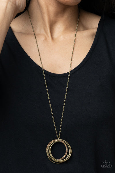 HARMONIC HALOS - BRASS CIRCLE AURUM RHINESTONE PENDANT NECKLACE - PAPARAZZI