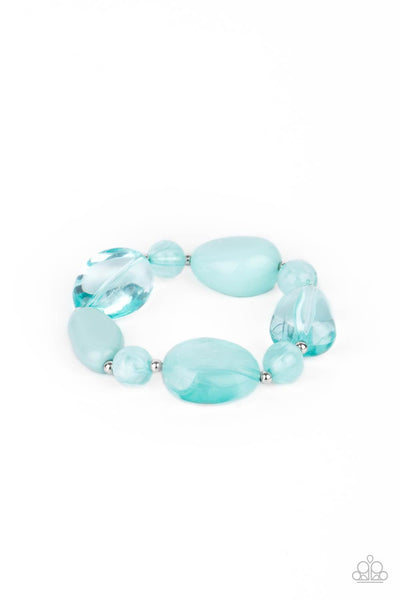 I NEED A STAYCATION - BLUE STONE AND SILVER BEAD STRETCHY BRACELET - PAPARAZZI